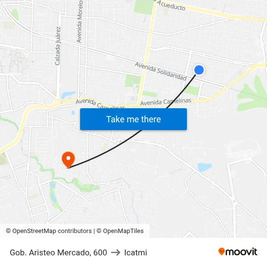 Gob. Aristeo Mercado, 600 to Icatmi map