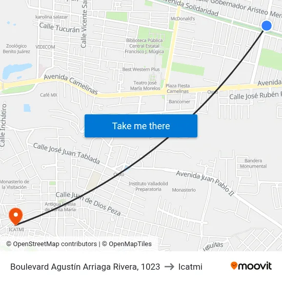 Boulevard Agustín Arriaga Rivera, 1023 to Icatmi map