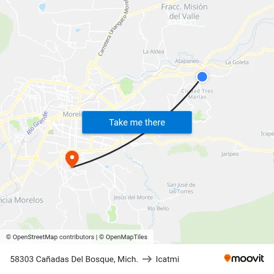 58303 Cañadas Del Bosque, Mich. to Icatmi map