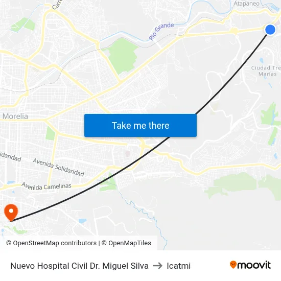 Nuevo Hospital Civil Dr. Miguel Silva to Icatmi map