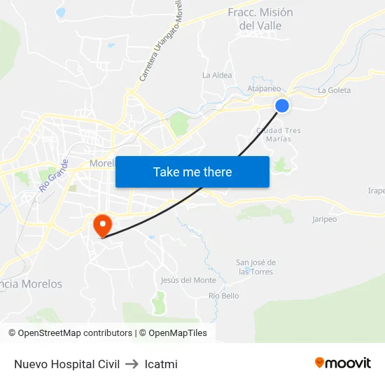Nuevo Hospital Civil to Icatmi map