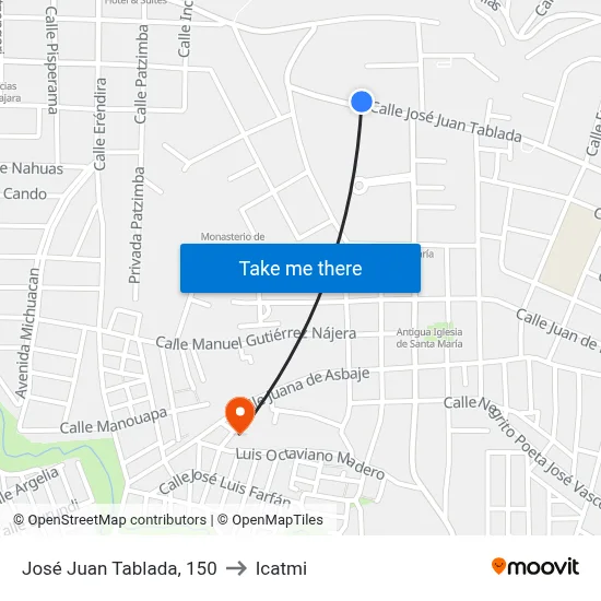 José Juan Tablada, 150 to Icatmi map