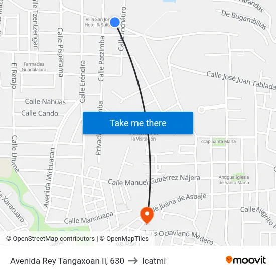 Avenida Rey Tangaxoan Ii, 630 to Icatmi map