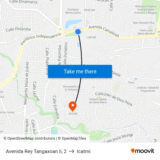 Avenida Rey Tangaxoan Ii, 2 to Icatmi map