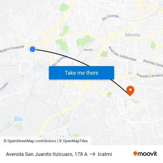 Avenida San Juanito Itzícuaro, 178 A to Icatmi map
