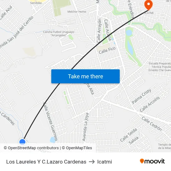 Los Laureles Y C.Lazaro Cardenas to Icatmi map