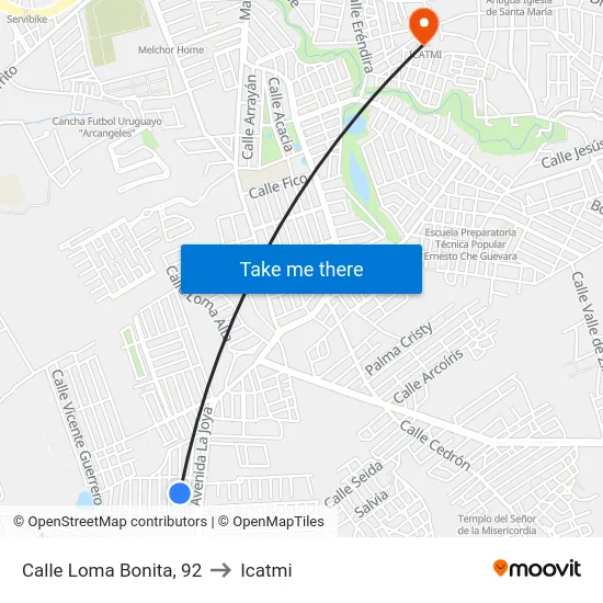 Calle Loma Bonita, 92 to Icatmi map