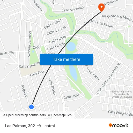 Las Palmas, 302 to Icatmi map
