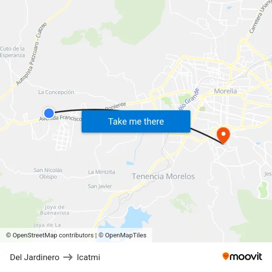 Del Jardinero to Icatmi map