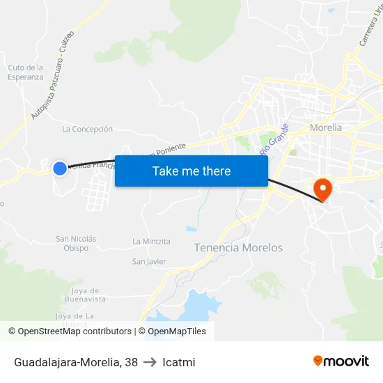 Guadalajara-Morelia, 38 to Icatmi map