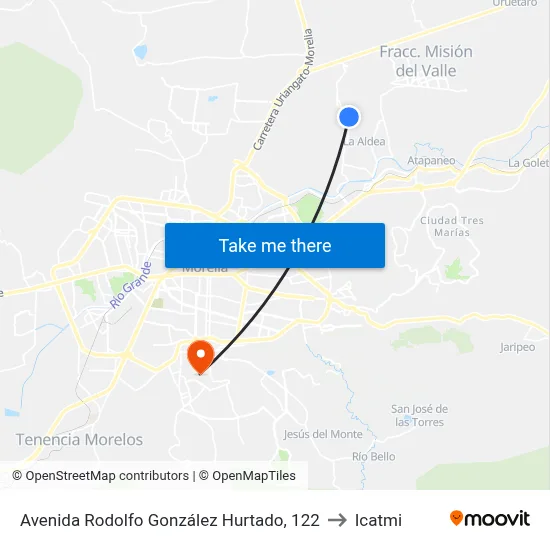 Avenida Rodolfo González Hurtado, 122 to Icatmi map