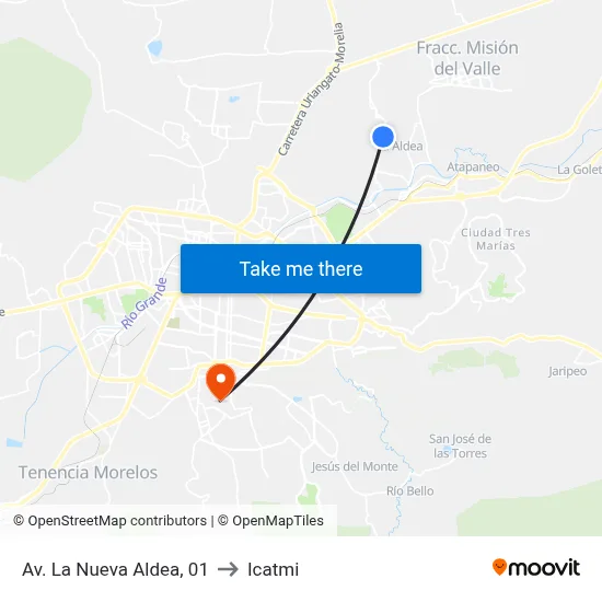Av. La Nueva Aldea, 01 to Icatmi map