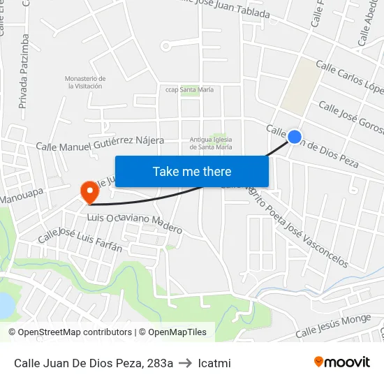 Calle Juan De Dios Peza, 283a to Icatmi map