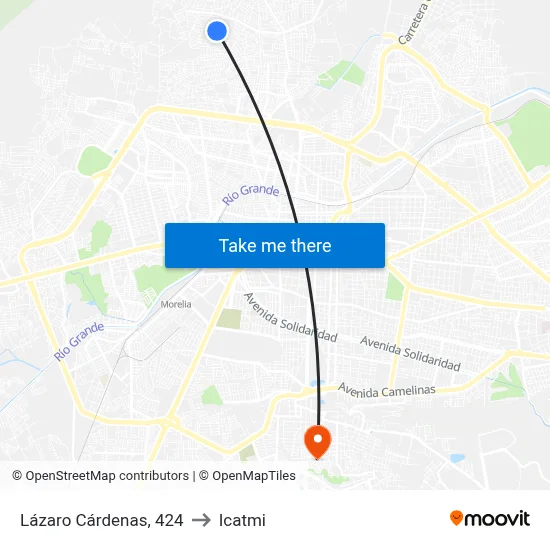 Lázaro Cárdenas, 424 to Icatmi map