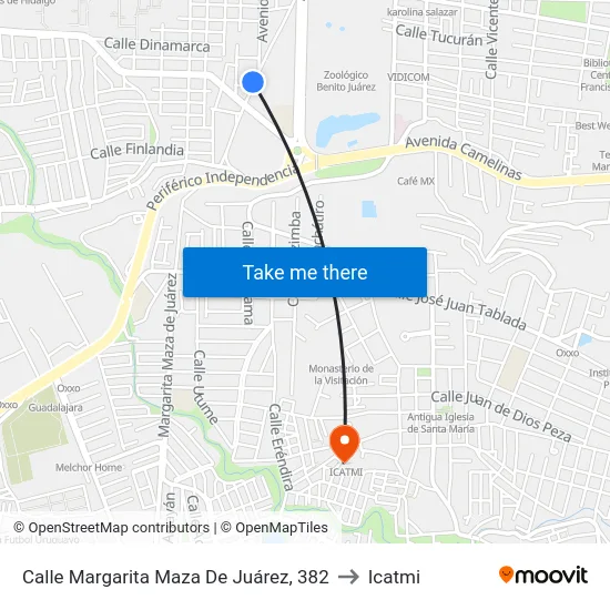 Calle Margarita Maza De Juárez, 382 to Icatmi map