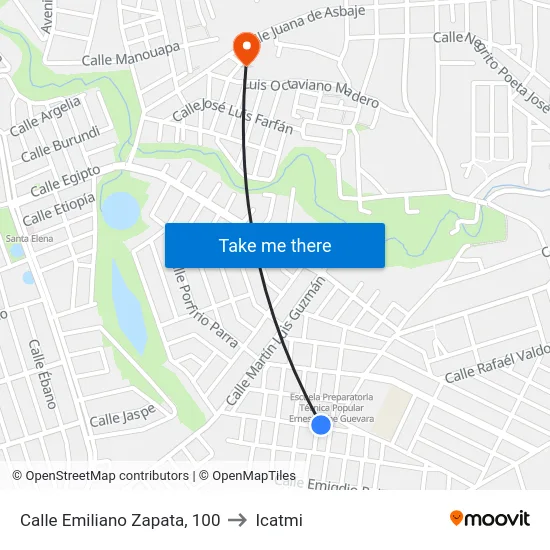 Calle Emiliano Zapata, 100 to Icatmi map