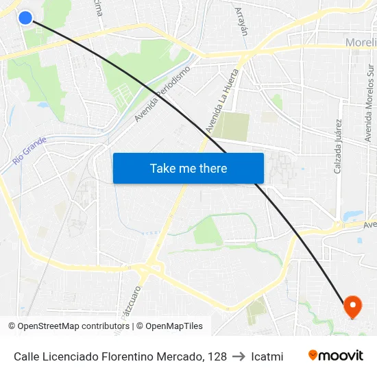 Calle Licenciado Florentino Mercado, 128 to Icatmi map