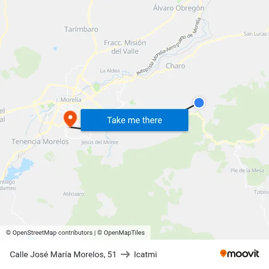 Calle José María Morelos, 51 to Icatmi map