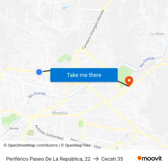 Periférico Paseo De La República, 22 to Cecati 35 map
