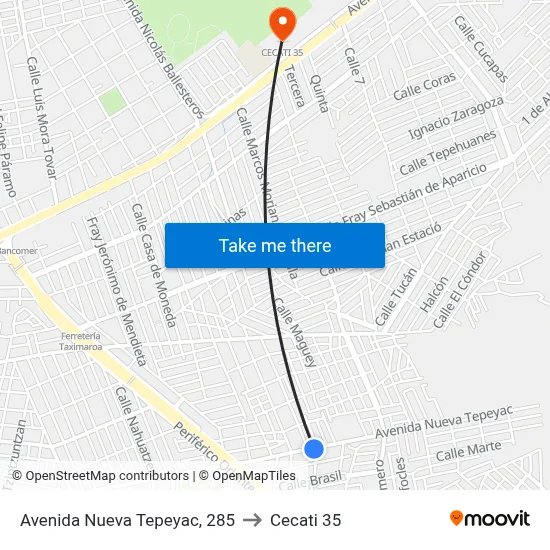 Avenida Nueva Tepeyac, 285 to Cecati 35 map