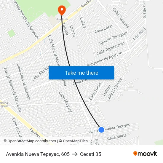 Avenida Nueva Tepeyac, 605 to Cecati 35 map