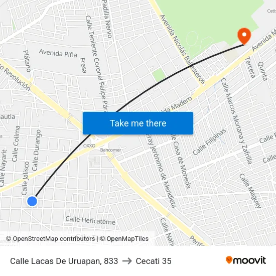 Calle Lacas De Uruapan, 833 to Cecati 35 map