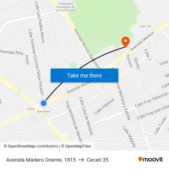 Avenida Madero Oriente, 1815 to Cecati 35 map