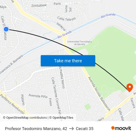 Profesor Teodomiro Manzano, 42 to Cecati 35 map