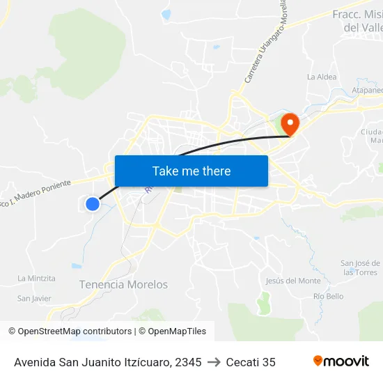Avenida San Juanito Itzícuaro, 2345 to Cecati 35 map
