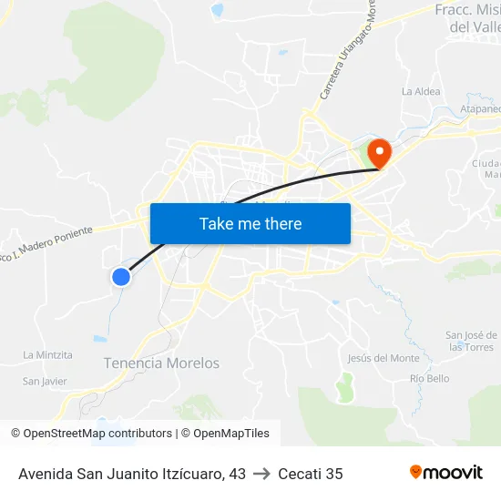 Avenida San Juanito Itzícuaro, 43 to Cecati 35 map