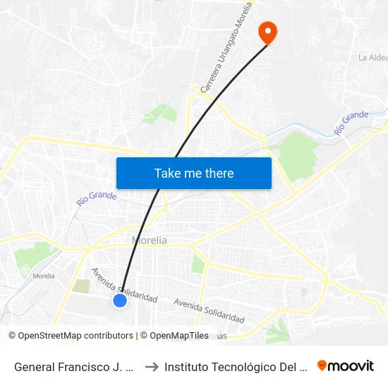 General Francisco J. Múgica, 312_2 to Instituto Tecnológico Del Valle De Morelia map