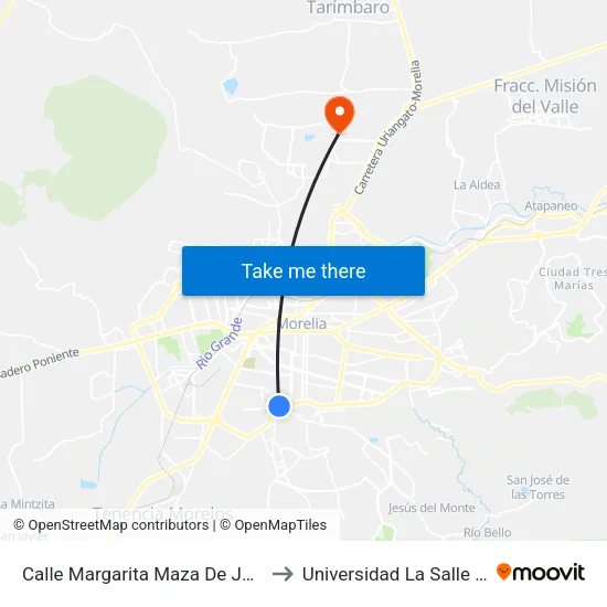 Calle Margarita Maza De Juárez, 822 to Universidad La Salle Morelia map