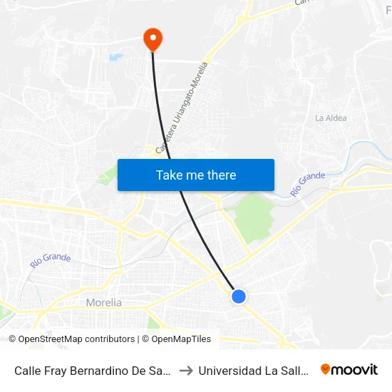 Calle Fray Bernardino De Sahagún, 562 to Universidad La Salle Morelia map