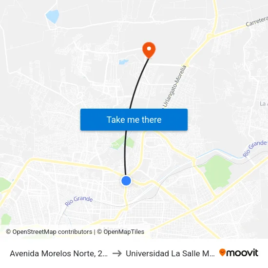 Avenida Morelos Norte, 2151_3 to Universidad La Salle Morelia map