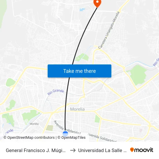 General Francisco J. Múgica, 312_2 to Universidad La Salle Morelia map