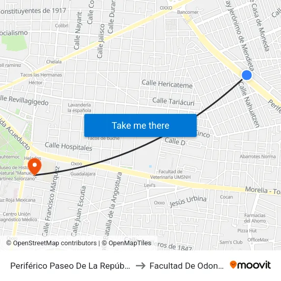 Periférico Paseo De La República, 1506 to Facultad De Odontología map