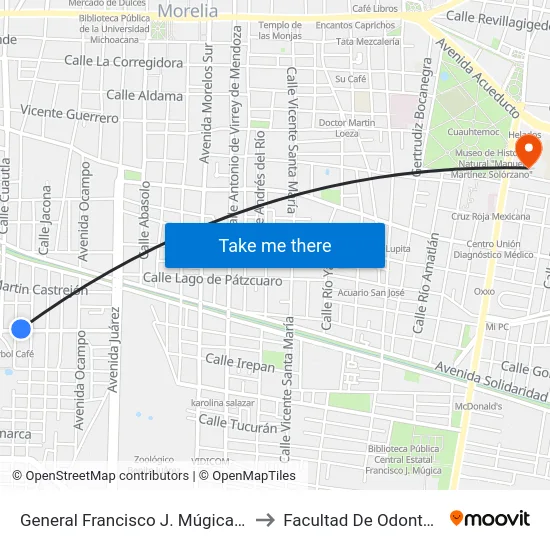 General Francisco J. Múgica, 312_2 to Facultad De Odontología map