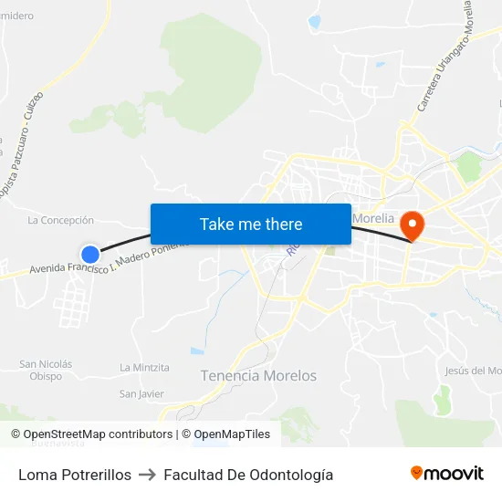 Loma Potrerillos to Facultad De Odontología map