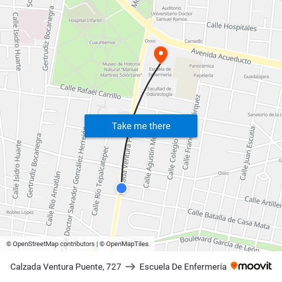 Calzada Ventura Puente, 727 to Escuela De Enfermería map