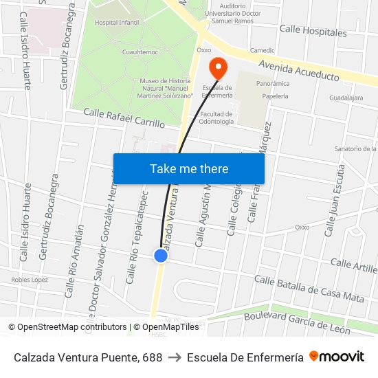 Calzada Ventura Puente, 688 to Escuela De Enfermería map