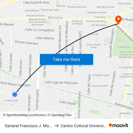 General Francisco J. Múgica, 312_2 to Centro Cultural Universitario Unam map