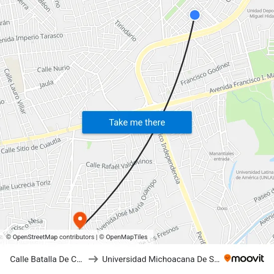 Calle Batalla De Calpulalpan, 155 to Universidad Michoacana De San Nicolás De Hidalgo map