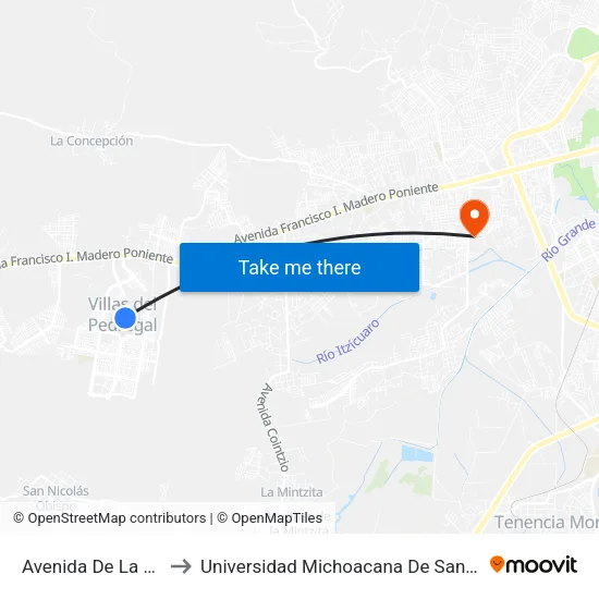 Avenida De La Perla, 1113 to Universidad Michoacana De San Nicolás De Hidalgo map