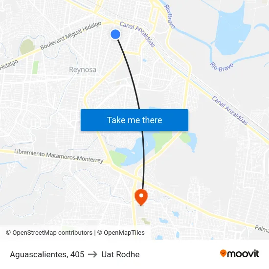 Aguascalientes, 405 to Uat Rodhe map