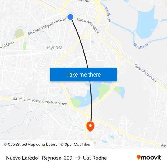 Nuevo Laredo - Reynosa, 309 to Uat Rodhe map