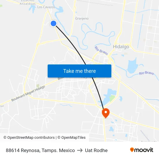 88614 Reynosa, Tamps. Mexico to Uat Rodhe map