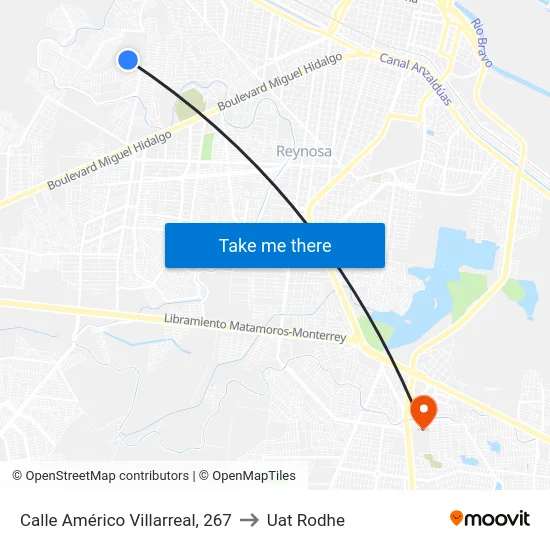Calle Américo Villarreal, 267 to Uat Rodhe map