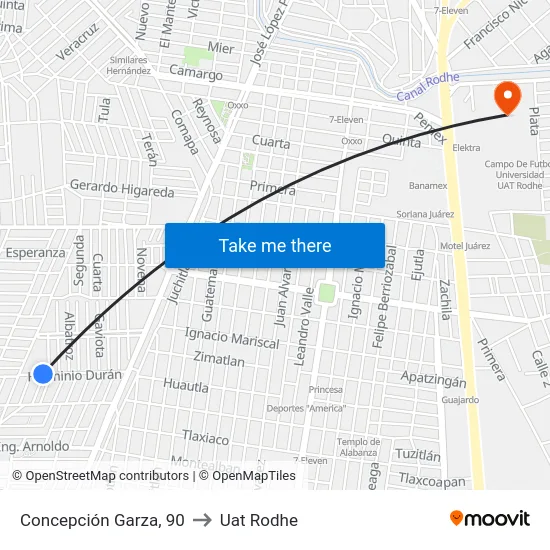 Concepción Garza, 90 to Uat Rodhe map