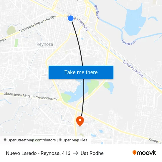 Nuevo Laredo - Reynosa, 416 to Uat Rodhe map