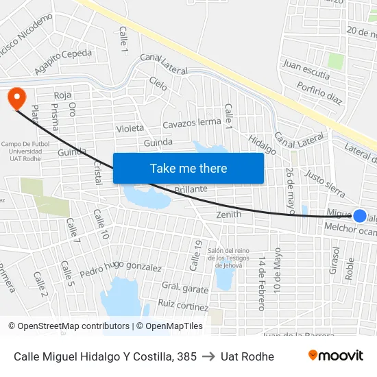Calle Miguel Hidalgo Y Costilla, 385 to Uat Rodhe map